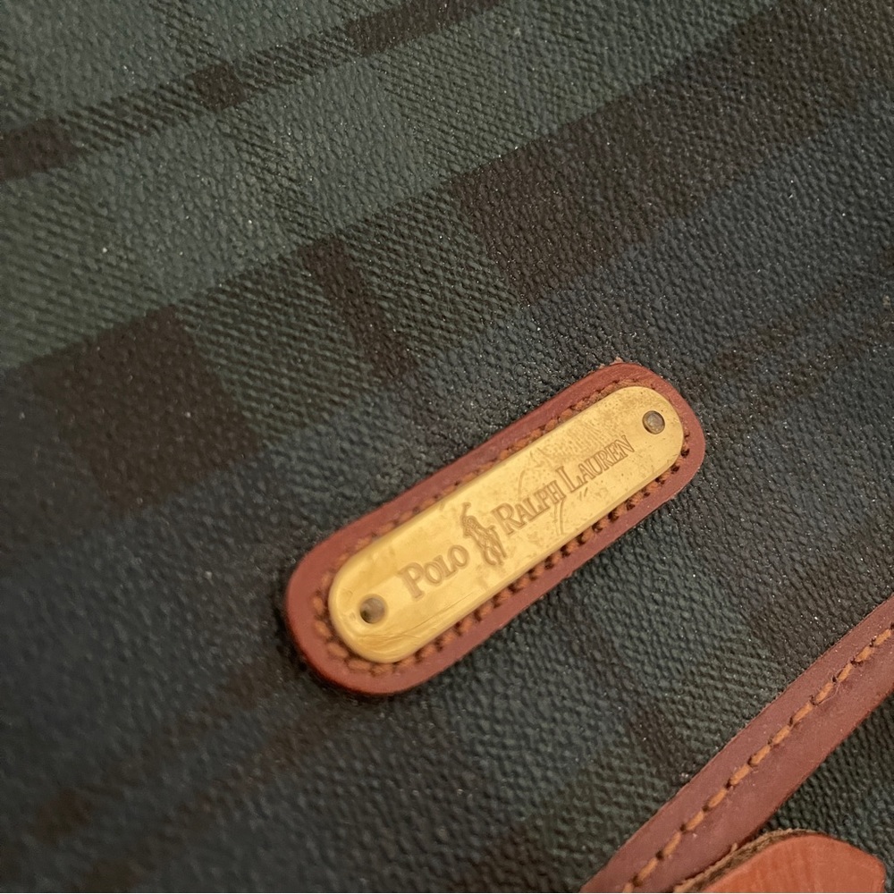 Vintage Polo Ralph Lauren Green tartan plaid leather messenger crossbody bag - Picture 9 of 12